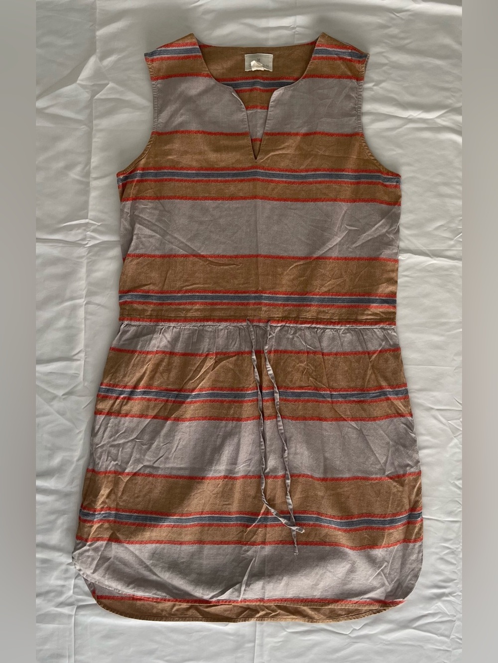 Caslon Striped Sleeveless Midi Dress in Taupe, Rust and Blue